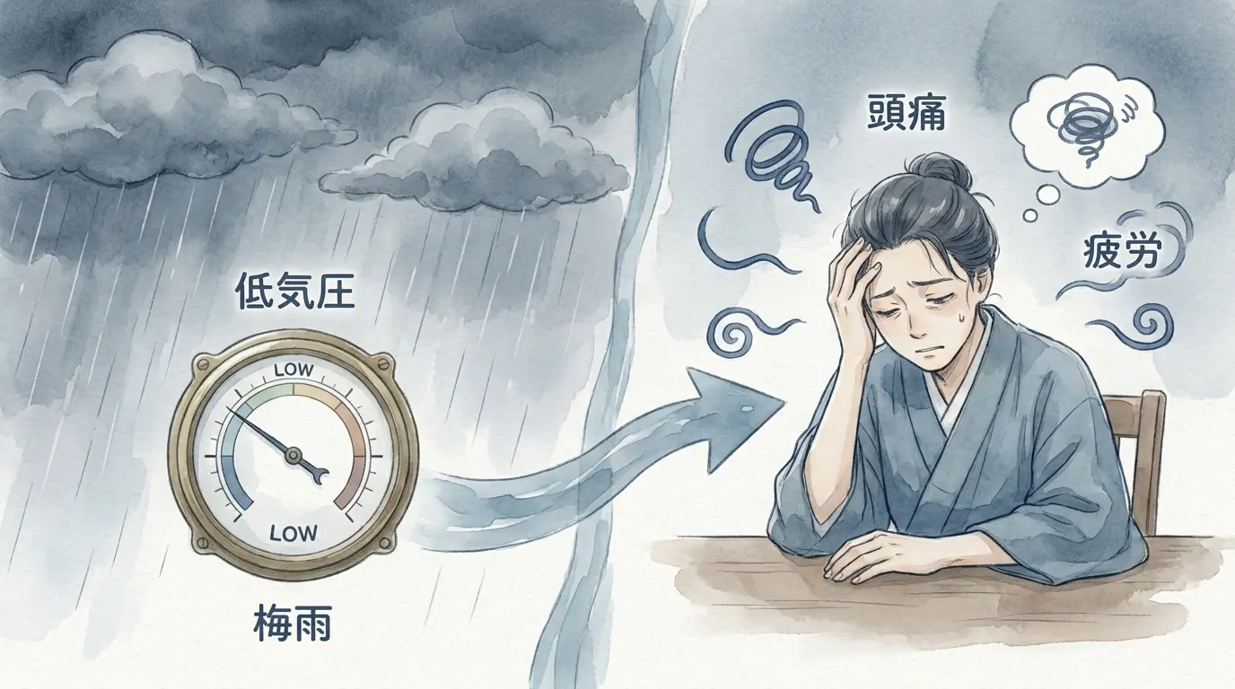 梅雨時期の体調不良イメージ