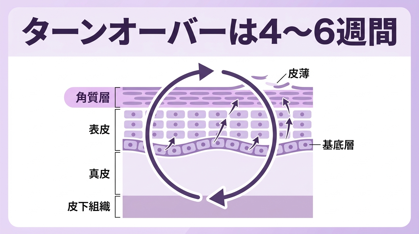 肌のターンオーバーは約4〜6週間